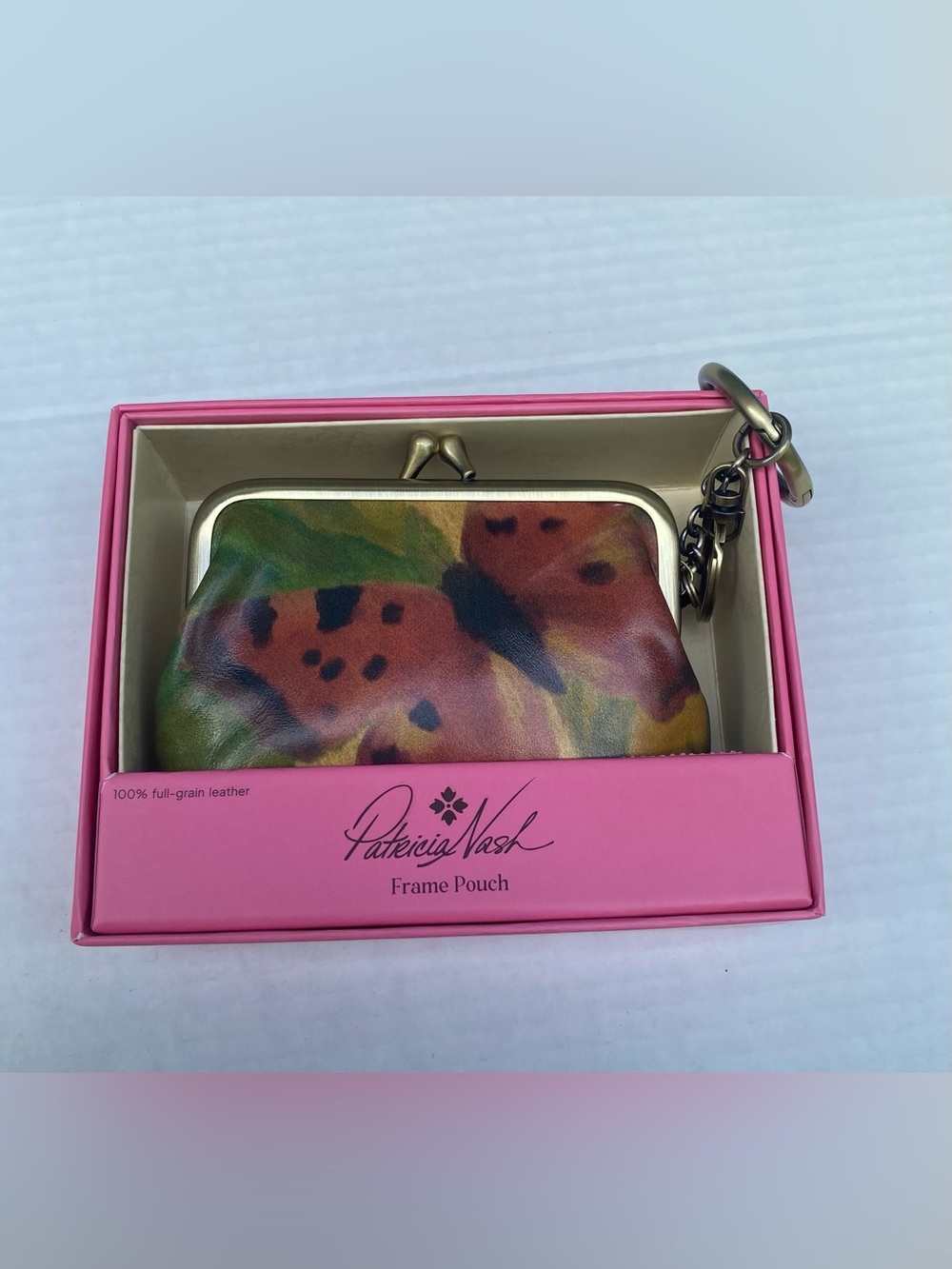 Patricia Nash Multicolor Butterfly Print Leather Frame Pouch with Chain🦋🌸